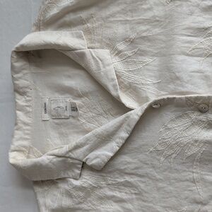 Joie 100% Linen Embroidered Floral Button Down Short Sleeve Shirt Top Size XL